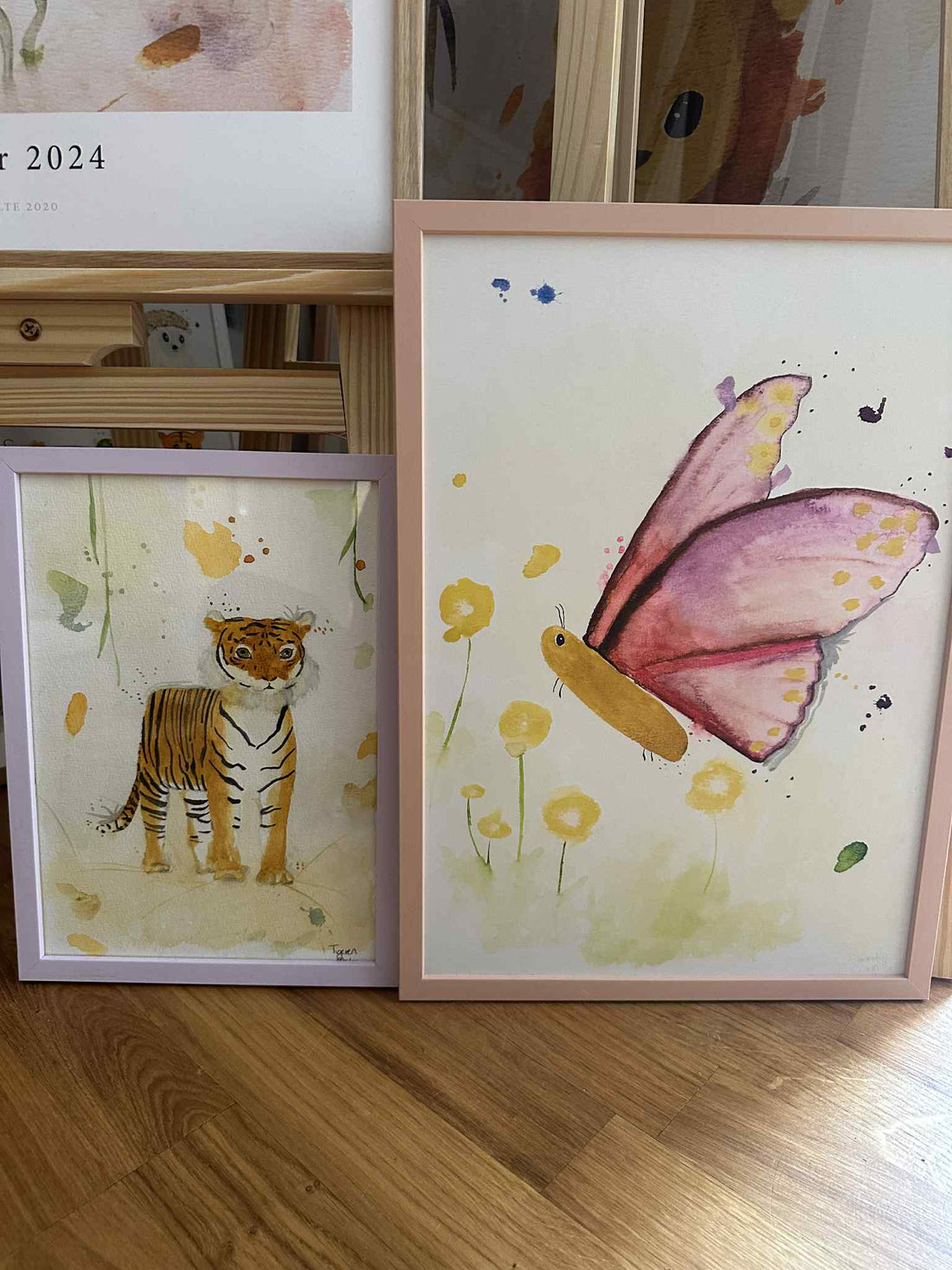 Børne tiger plakat og børne sommerfugl plakat