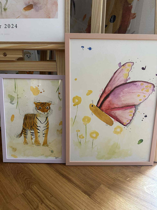 Børne tiger plakat og børne sommerfugl plakat
