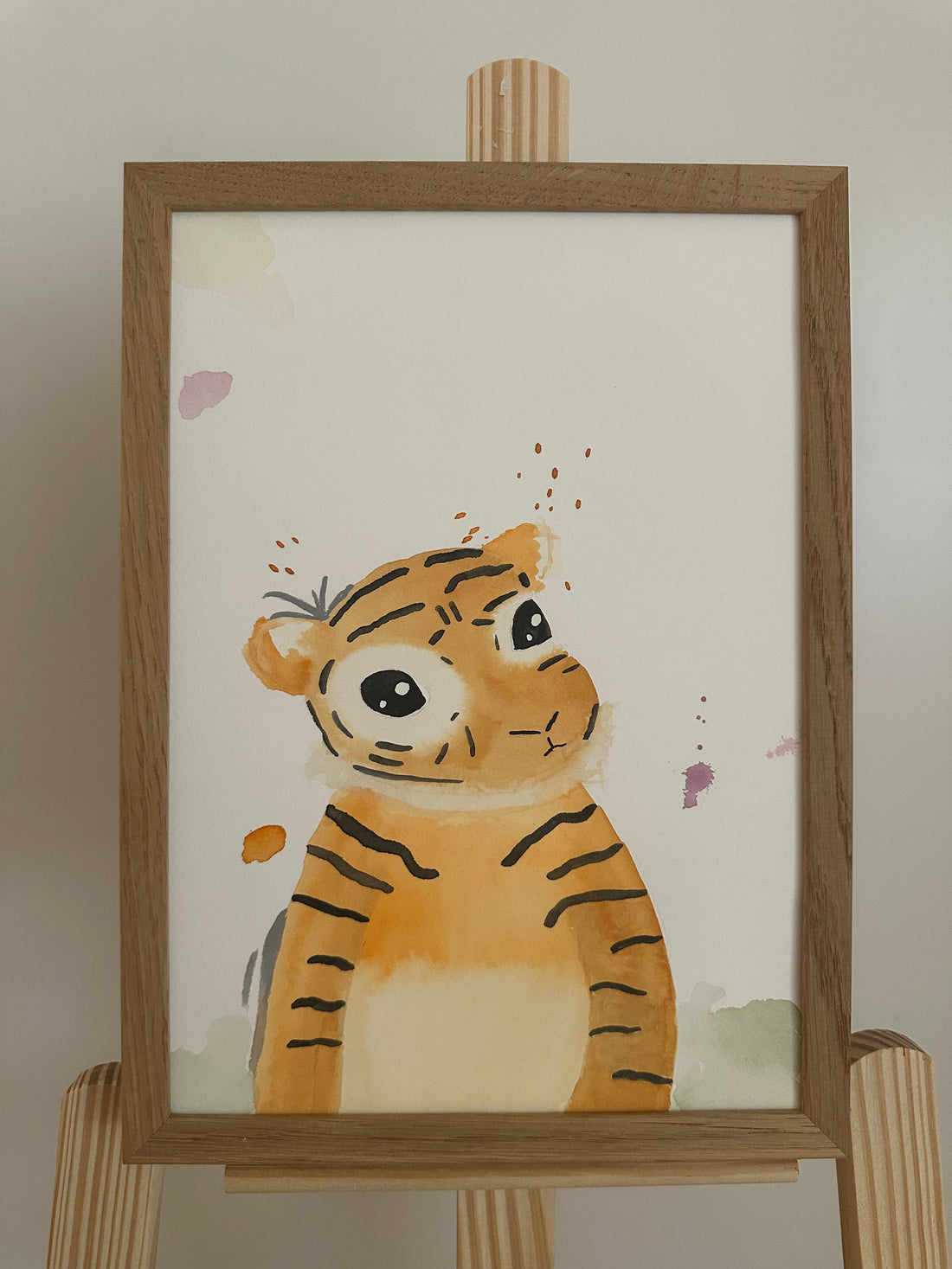 Akvarel tiger maleri – originalt og unikt værk i akvarel af en lille tiger