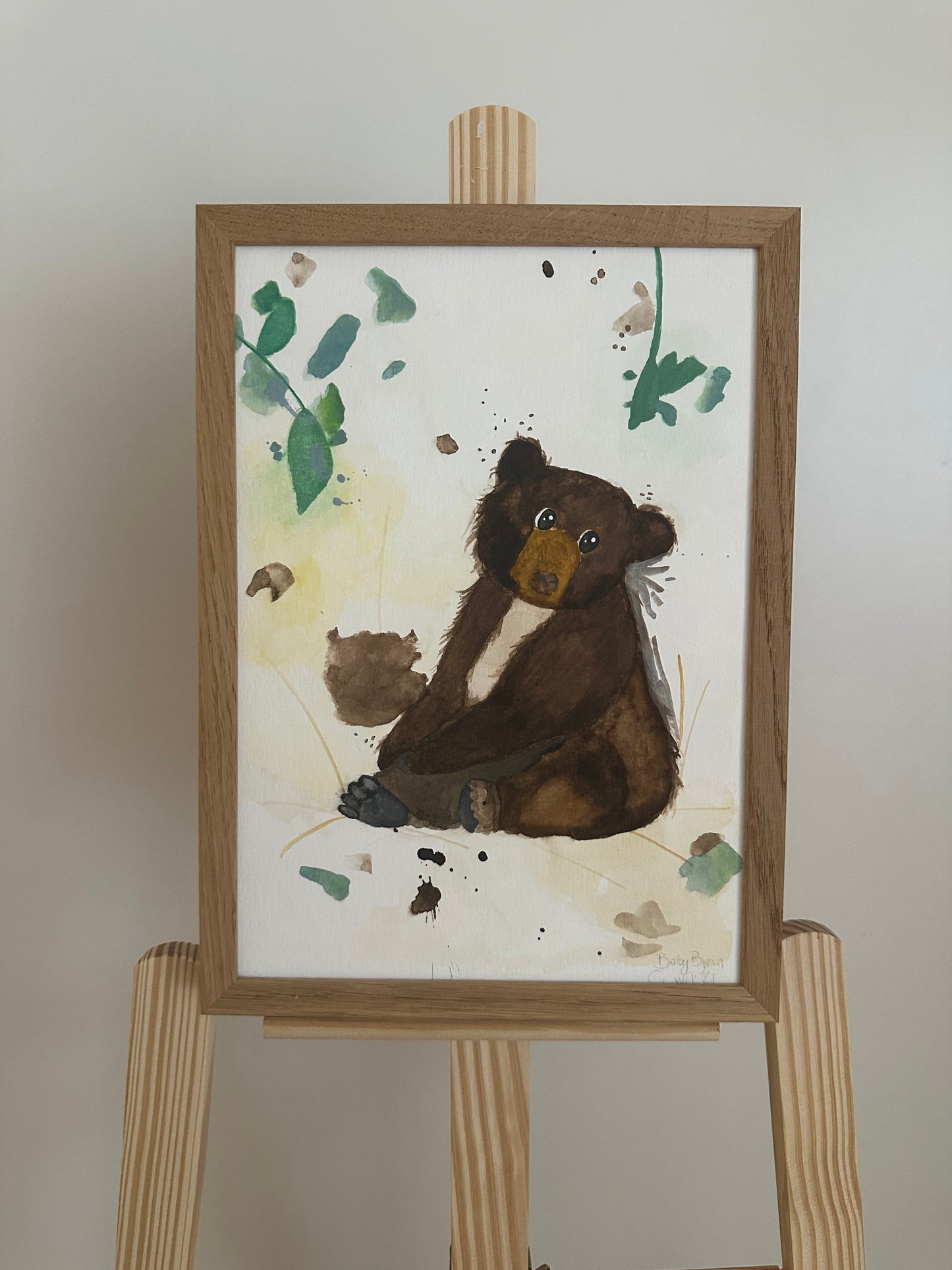 Akvarel bjørne maleri A4