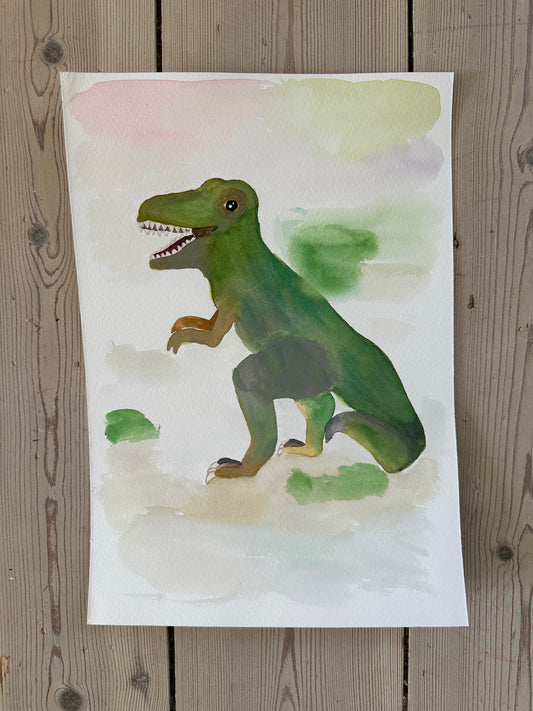 Akvarel t-rex maleri A4