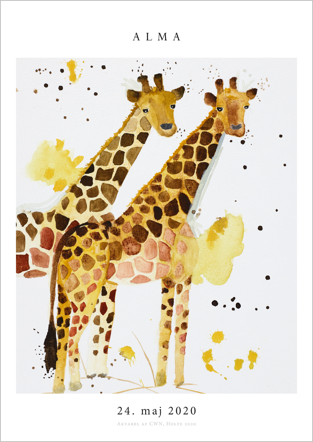 Børne Navneplakat med giraffer (tvillingen)